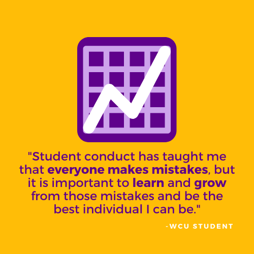 Student conduct has taught me that everyone makes mistrakes, but it is important to learn and grow from those mistakes and be the best individual i can be. - WCU Student