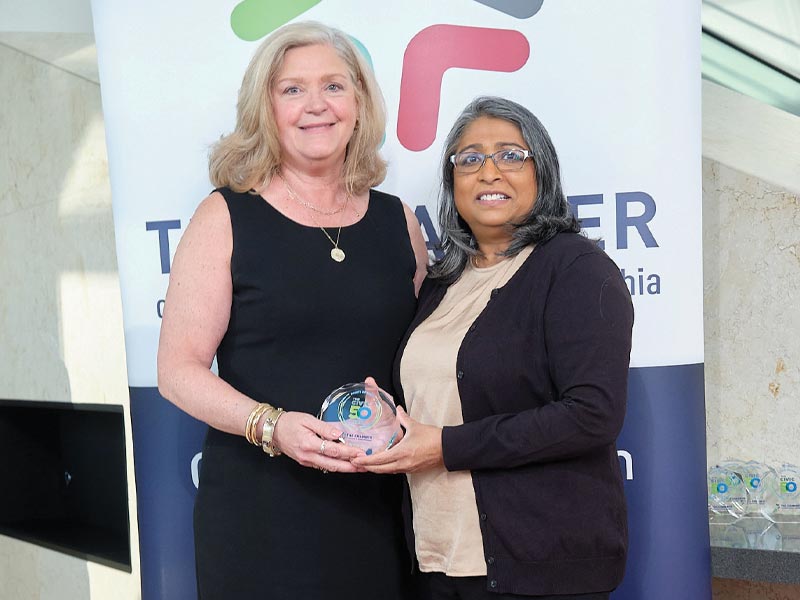 Pictured at the Civic 50 Greater Philadelphia Award announcement are (L-R) Helen Hammerschmidt, associate vice president for communication, operations, and strategy, WCU Provost Office, and Rita Patel-Eng, senior director, WCU Center for Civic Engagement and Social Impact.