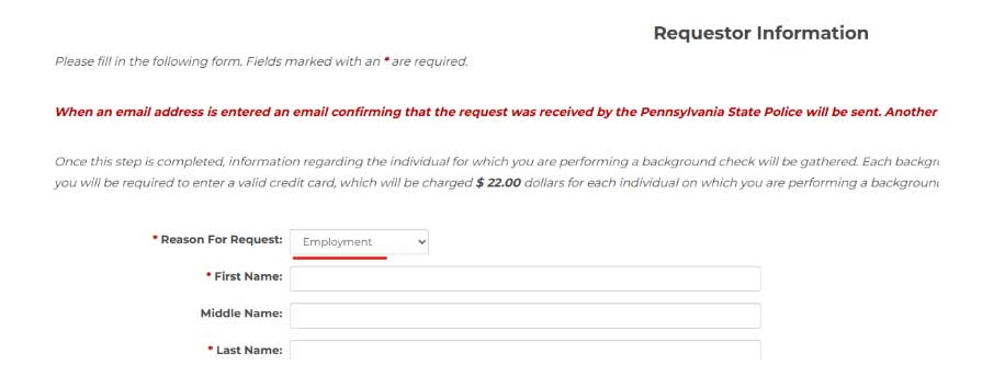 Requestor information screenshot showing the form that needs to be filled out