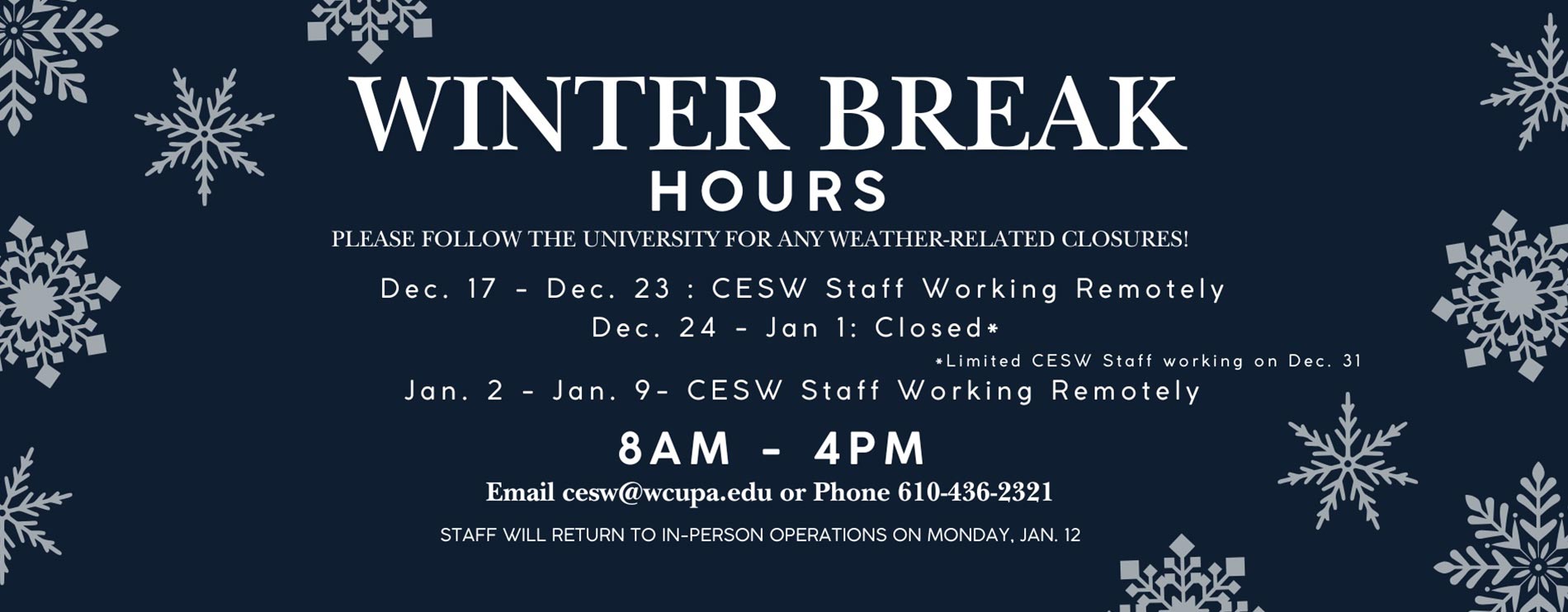 Winter Break Hours flyer