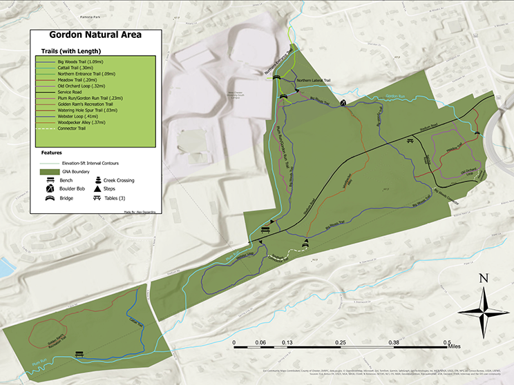 Trail Map of the Gordon Natural Area created by GNA Student Intern Alex Desjardines