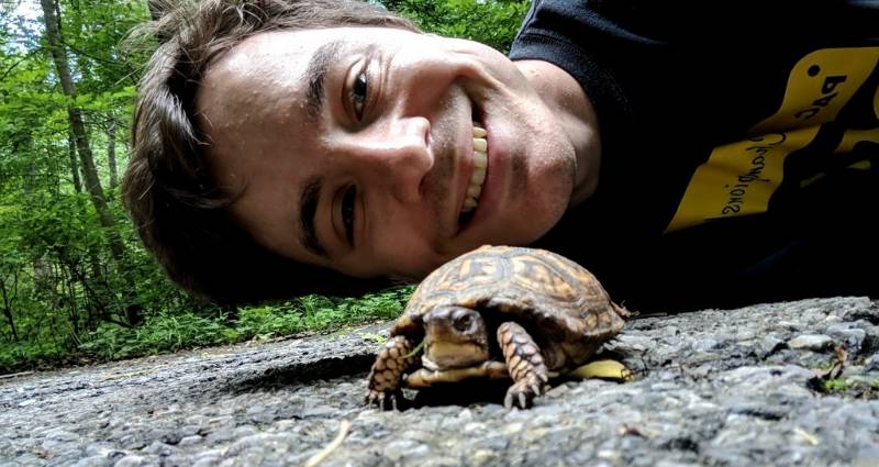 Former GNA Intern Jared Kline with 'Honest Abe', one of the GNA's many Eastern Box Turtles