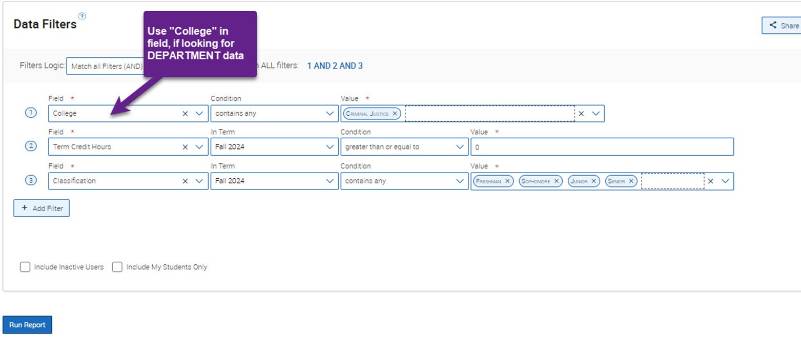 Navigate Report: Student List by Student Attributes (College/Department/Major-Minor) 2