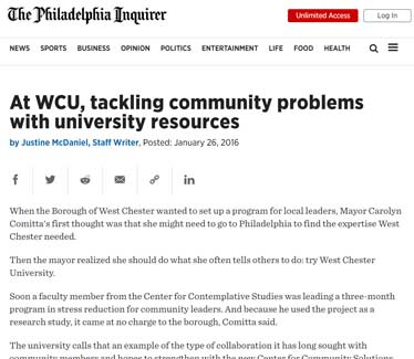 Newspaper Headline: At WCU, tackling community problems with university resources.